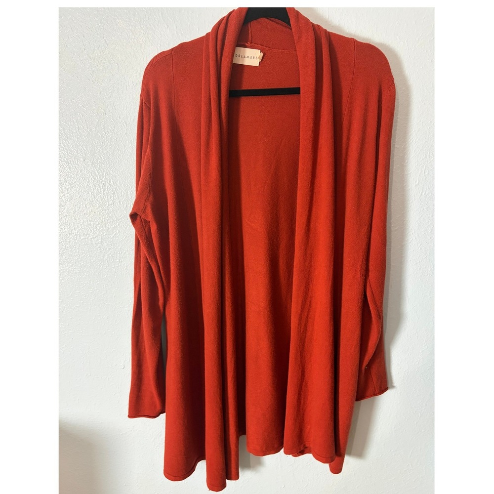 Dreamers by Debut Rust Orange Open Front Cardigan Sweater M/L Earthy Minimalist